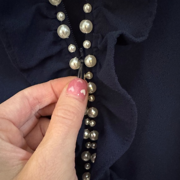 Lilly Pulitzer Adalee Ruffle Shirt Dress True Navy Pearl Embellishments Size 00 - Picture 10 of 14